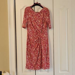 Chaus Small dress with ruched waist in pink red coral print fabric